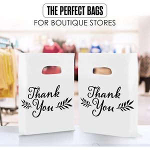 Thank You <b>Bags</b> 16x18 Inch Plastic Shopping Gift <b>Bags</b> Die Cut Handle 100 Pack <b>White</b> - Product Image 5