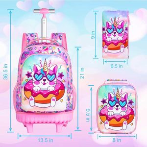 กระเป๋าเป้สะพายหลังแบบลากลายการ์ตูนสำหรับเด็กผู้หญิงกระเป๋าไปโรงเรียนมีล้อลากลายแมวสำหรับเด็ก3อิน1กระเป๋าใส่อาหารกลางวันสำหรับเด็กผู้หญิง - Product Image 3