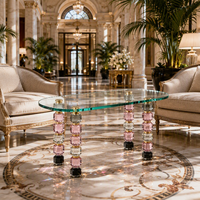 Table basse rectangulaire en cristal K9 empilable, pieds prismatiques facettés, table en verre transparent, luxe, art déco moderne, mariage, écologique