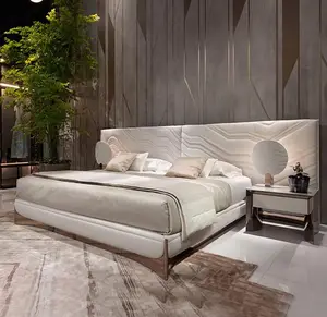 호화스러운 침실 가구 장시간 침대 머리 임금 크기 백색 가죽 침대를 가진 현대 덮개를 씌운 가죽 이탈리아 침대