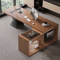 Bureau de direction moderne de luxe avec base asymétrique et armoire latérale de rangement, table de direction pour espace de travail à domicile