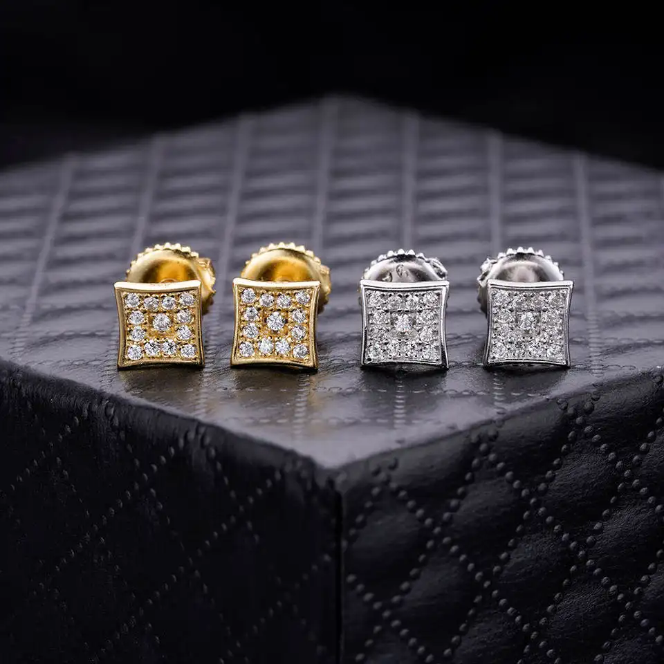 Whiter Gold Brass Sterling Silver 925 Earrings Hip Hop Vvs Moissanite Diamond Gold Studs Earrings For Men