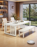 Table à manger en bois massif avec pieds à lattes verticales, bureau à domicile, table de conférence, vente en gros pour cuisine, restaurant, appartement