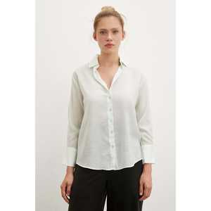 เสื้อเชิ้ตผ้าลินินคอวีผู้หญิง เสื้อเชิ้ตติดกระดุมสไตล์มินิมอล สีมิ้นท์ ใส่ได้ทุกวัน - Product Image 5