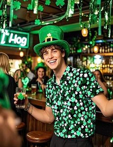 Camicia Casual da Uomo con Colletto alla Coreana e Stampa Integrale Quadrifoglio per la Festa di San Patrizio (17 <span class=keywords><strong>marzo</strong></span>) e la Giornata Nazionale Irlandese - Product Image 5
