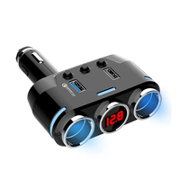 Séparateur de prise de cigarette de voiture 12V-24V affichage de tension LED double chargeur USB 3 lumières LED bleues encastrées