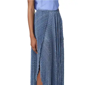 custom split long skirts for women elegant striped pleated skirts women fashion printed plus size women skirts
