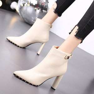 Bottines à talons hauts et épais à bout pointu pour femmes, nouvelle collection automne-hiver 2023, fines et polyvalentes, en velours - Product Image 1