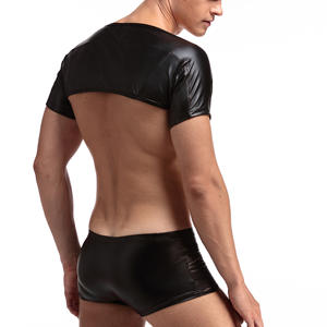 Nuove maniche in pelle <span class=keywords><strong>mezza</strong></span> t-shirt in poliestere in <span class=keywords><strong>maglia</strong></span> di scena elasticizzata elasticizzata all'ingrosso da uomo Sexy biancheria <span class=keywords><strong>intima</strong></span> in pelle - Product Image 2