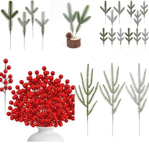 กิ่งสนประดิษฐ์พร้อมผลเบอร์รี่สีแดง, อุปกรณ์ตกแต่งพวงหรีดคริสต์มาส DIY, กิ่งไม้ประดิษฐ์สีเขียวสำหรับตกแต่งคริสต์มาส ขายส่ง - Product Image 2