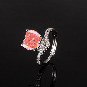 Bague ajustable en cuivre anti-ternissement Toderi Fashion, 10 mm, zircon coloré en forme de cœur, sans ternissement, pour femmes, vente en gros - Product Image 3