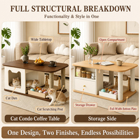 Table basse multifonctionnelle avec niche pour chat intégrée, double griffoir, mobilier intérieur partagé pour humains et animaux