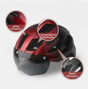 Casque de vélo PC EPS avec lentille magnétique, pour adulte, vélo de route, VTT, coupe-vent, respirant, design monobloc, protection contre les chocs, demi-coque - Product Image 2
