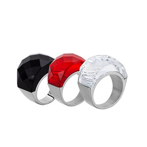 yunnique Geometric <b>Titanium</b> Steel <b>Rings</b> <b>Black</b> White Red Bezel Setting Unisex Fashion Jewelry Gift - Product Image 5