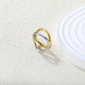 แหวนสแตนเลสแบบวงแหวนคู่ ดีไซน์เรขาคณิต เครื่องประดับแฟชั่นสำหรับทุกเพศ ของขวัญรูปทรงกลม - Product Image 4