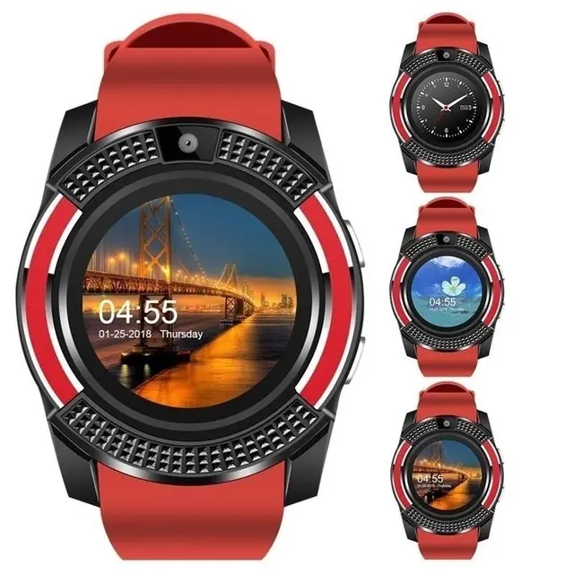 นาฬิกาอัจฉริยะสองซิม V8 Reloj,สมาร์ทวอทช์ Dual Sim สำหรับแอนดรอยด์กันน้ำได้มีไฟ Led สายคาดและอุปกรณ์เสริมสำหรับการติดตามการออกกำลังกายการนอนหลับ