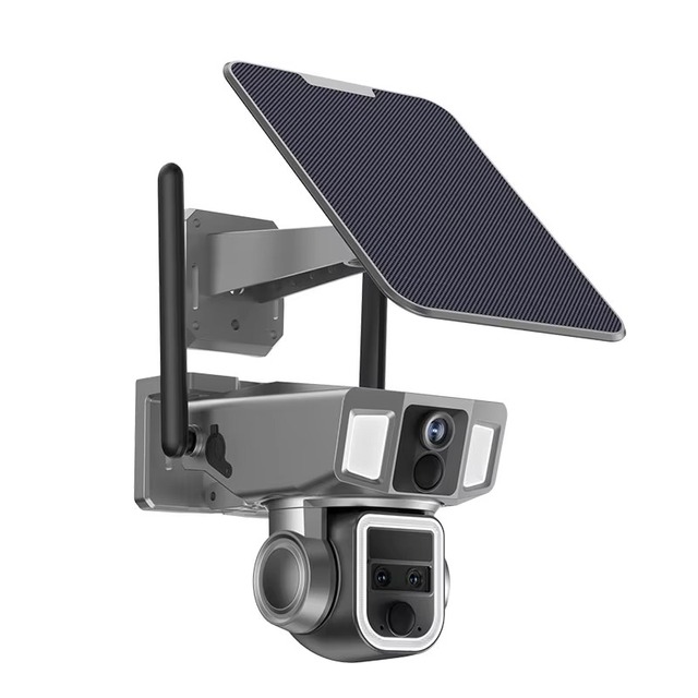 4MP Solar Security Camera Triple Lens 4G 10x Zoom Night Vision Human Tracking for Outdoor Construction