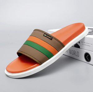Striped PU <b>Slide</b> Sandals Open Toe Anti-Slippery EVA Outsole Summer Sporty Slippers - Product Image 2