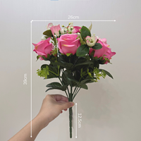 Rose artificielle multicolore en soie avec verdure, centre de table de mariage, décoration florale pour la maison, le vase, l'hôtel, le bureau