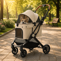 Poussette pour animaux de compagnie à suspension 4 roues, capacité 15 kg, pliage rapide, roues EVA, poignée en cuir PU, grand panier, OEM ODM, logo et couleur personnalisés