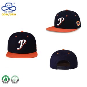 Gorra de Béisbol Personalizada con Logotipo '<span class=keywords><strong>P</strong></span>' Bordado, Bicolor Azul Marino y Naranja, Visera Plana y Cierre a Presión - Product Image 2
