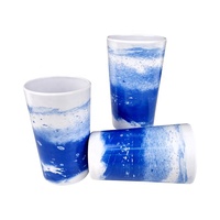 Vente en gros d'usine, gobelet à eau en mélamine de 250 ml, motif marbré bleu et blanc, incassable, sans BPA, pour boissons, jus, cola, café, restaurant