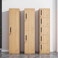 Casier de rangement individuel en métal à 2 portes coulissantes, aspect bois, casier vestiaire en acier démontable pour petit bureau