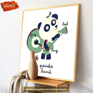 Peinture murale sur toile à impression numérique de <span class=keywords><strong>panda</strong></span> de dessin animé carré nordique, peinture murale en porcelaine de cristal, animal de la crèche, affiche murale suspendue - Product Image 6