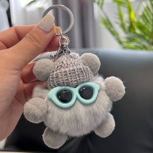Mulit-color simpatico cartone animato peluche borsa ciondolo portachiavi portachiavi Cool occhiali da sole cappellino sfera peluche portachiavi portachiavi giocattoli portachiavi - Product Image 4