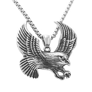 Collier pendentif aigle en acier inoxydable pour homme, design géométrique rétro, ailes déployées, bijoux tendance 19098 - Product Image 4