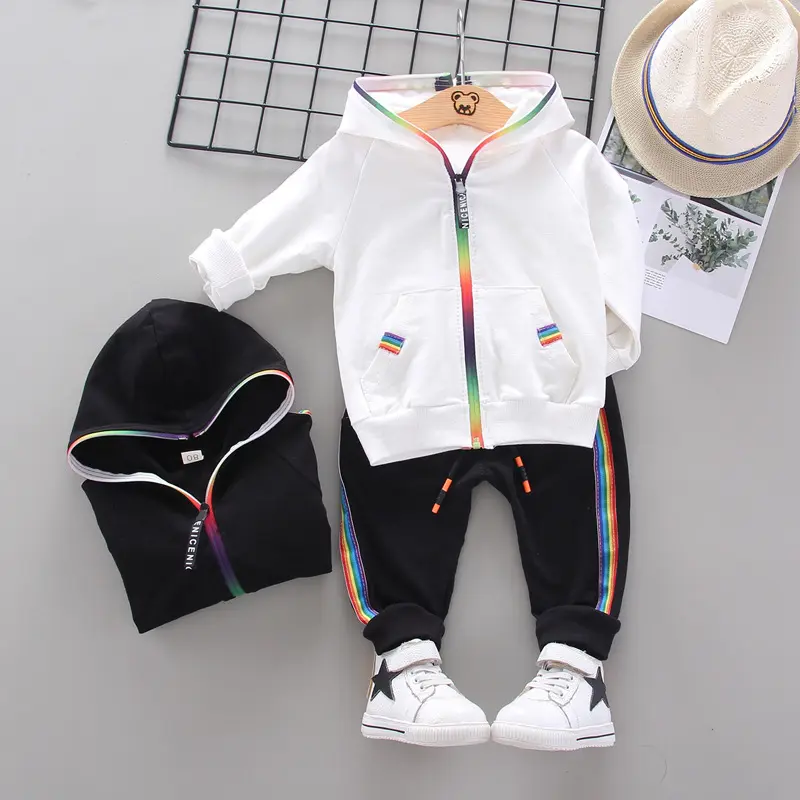 Autumn rainbow 2pcs set baby boys clothes wholesale in bulk