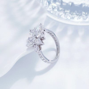 <span class=keywords><strong>Anillo</strong></span> de Diamantes Cultivados en Laboratorio con Diseño Artístico de Flor de Hielo Fluido, Plata de Ley PT950, <span class=keywords><strong>Anillo</strong></span> de Compromiso y Boda para Mujer, Anillos de Boda - Product Image 3