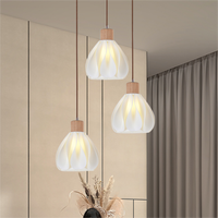 Suspension minimaliste à 3 têtes E27 en bois nordique, abat-jour en forme de pétale, hauteur réglable, intensité variable, pour salle à manger, chambre à coucher, chevet