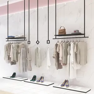 High Quality Pretty Garment Stand Metal Clothing Rail Wall Mounted Clothes Hanging Display Rack For Boutique Shop