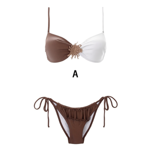 Conjunto de Bikini HDJ de Dos Piezas, Traje de Baño con Bloques de Color, Braguita con Lazos Laterales, Top Halter Cruzado, Tallas 42, 44, 46, 48 - Product Image 1