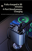 Chargeur de voiture rétractable 120W avec lumière ciel étoilé, chargeur de voiture rapide 4 en 1, câble extensible pour 4 appareils simultanément