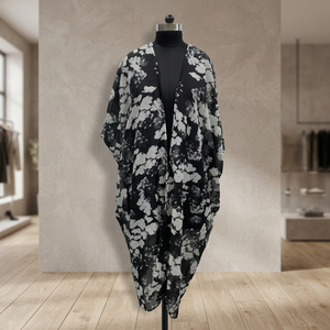 Floral Print Chiffon Maxi <b>Dress</b> V-Neck Batwing Sleeve Loose <b>Boho</b> Style Asymmetrical Hem <b>Summer</b> Casual Wear - Product Image 2