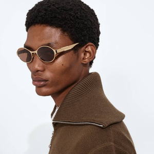 Gafas de Sol Bottega BV Vintage Ovaladas de Metal Dorado con Lentes Marrones, Protección UV, Gafas de Moda para Uso Diario, Veneta - Product Image 2