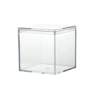 Small Square Acrylic Clear For Wedding Candy Packaging Hard Plastic Storage Stackable Cube With Lid Transparent PS Shipping Box