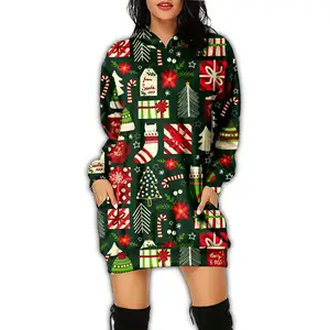 Abito casual a maniche lunghe stampato personalizzato con cappuccio per abito da festa di Natale, produttore cinese
