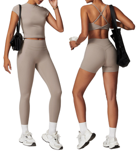 Conjunto de 2 piezas de leggings de yoga de cintura alta con corte cruzado y transpirables, de secado rápido y ecológicos, al por mayor - Product Image 1