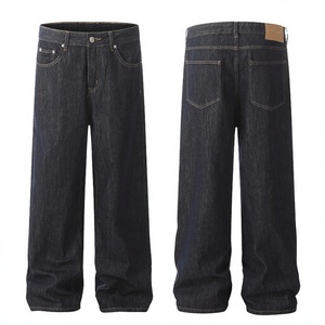 Jeans droits pour hommes bleu foncé style urbain, avec impression, adoucissants, délavage sable, respirants, imperméables, personnalisés, style hip-hop, de créateur - Product Image 2