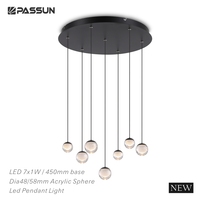 Luminaire suspendu au plafond LED 9x1W, sphère en acrylique, base ronde de 560 mm, éclairage intérieur pour hall d'hôtel