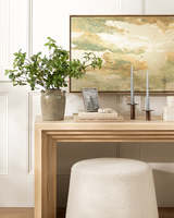 Console d'entrée en bois durable de style nordique, moderne et luxueuse, minimaliste, rectangulaire, pour chambre à coucher et salon