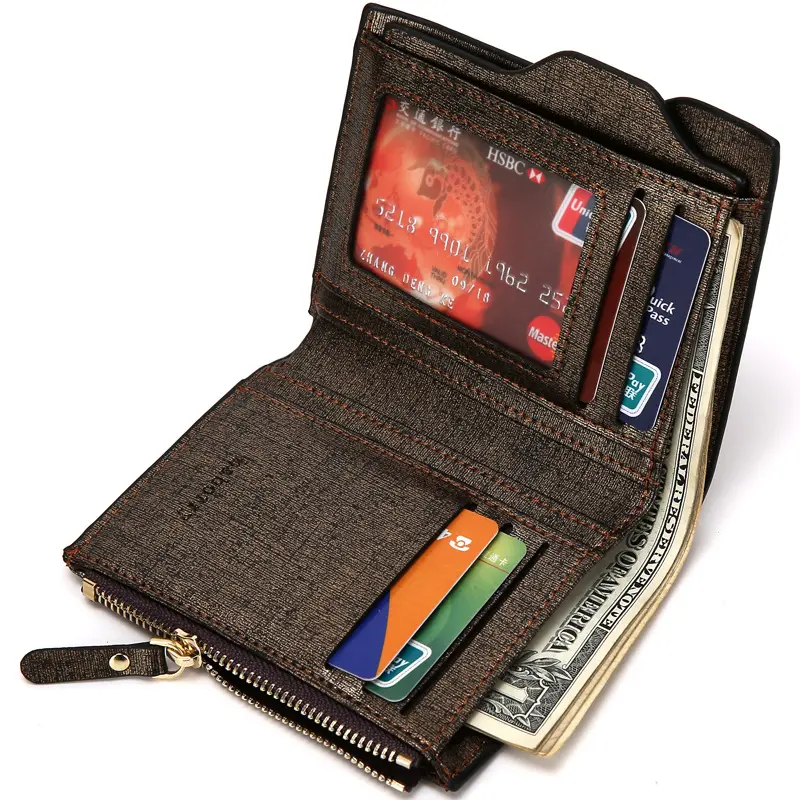 New Men's Small Wallet Short Multifunctional Money Clip Business Horizontal Card Holder Document Bag Zipper Coin Purse