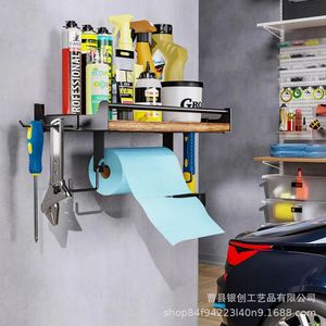 Wooden Wall Mounted Tissue Holder 3 Tier Shelf For Garage <b>Kitchen</b> Storage Rack With <b>Paper</b> Roll Holder - Product Image 3