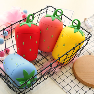 Strawberry Shape Double Layer Glass Water Cup With Lid Fruit Design For Students Back To School Use - Product Image 3