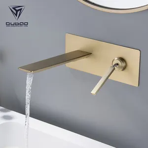 Luxury Bathroom Concealed Faucet Sink Brushed Gold Wall Mounted Basin Mixer Tap