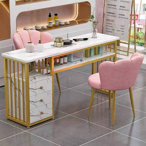 Mesa de Manicura Negra y Dorada para Salón de Uñas, con Cajones, Moderna y de Lujo, para Salón de Belleza o Bar - Product Image 4