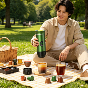 Portable 3-in-1 Espresso Coffee Maker Self-Heating & Rechargeable with Smart Display for Travel & Camping <b>Mini</b> Machine - Product Image 2